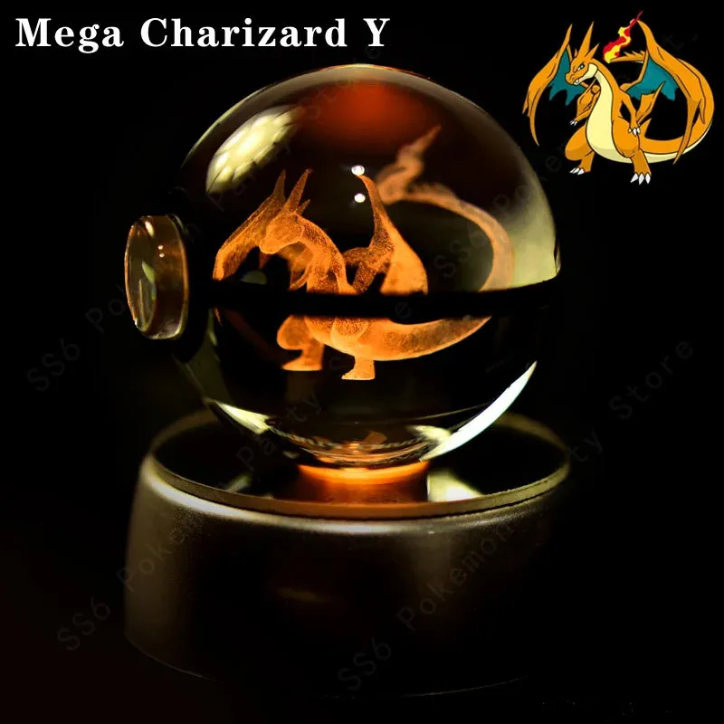 "Pokémon Crystal Ball 3D Lamp – Pikachu, Gengar, Mew, Mewtwo Glass Ball Figure with Pokéball Base, Perfect Night Light & Birthday Gift for Pokémon Fans"