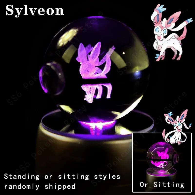 "Pokémon Crystal Ball 3D Lamp – Pikachu, Gengar, Mew, Mewtwo Glass Ball Figure with Pokéball Base, Perfect Night Light & Birthday Gift for Pokémon Fans"