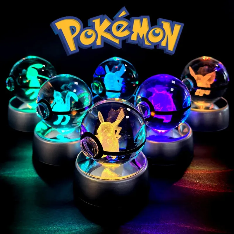 "Pokémon Crystal Ball 3D Lamp – Pikachu, Gengar, Mew, Mewtwo Glass Ball Figure with Pokéball Base, Perfect Night Light & Birthday Gift for Pokémon Fans"