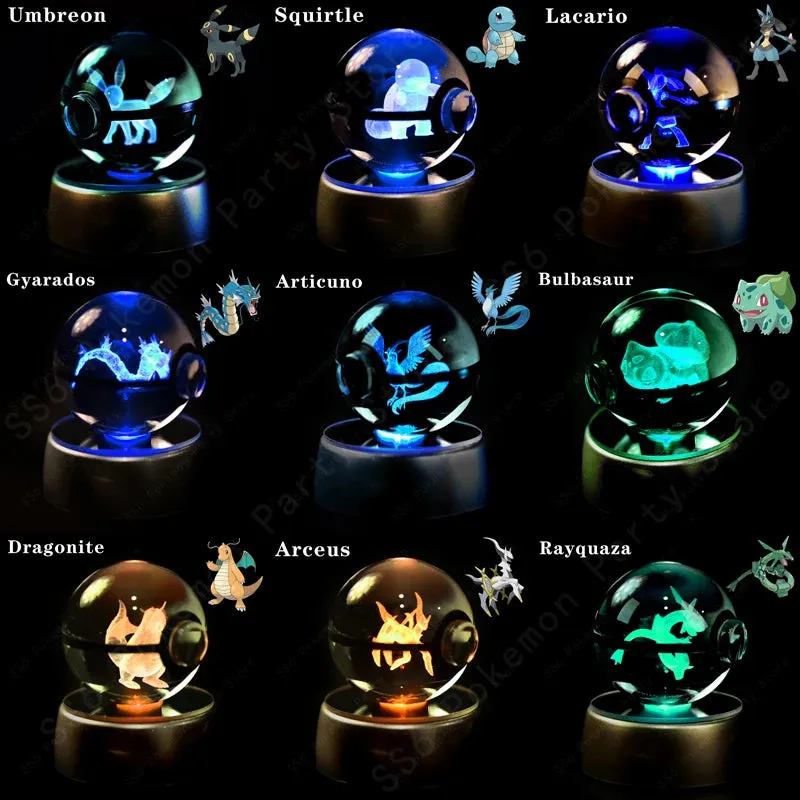 "Pokémon Crystal Ball 3D Lamp – Pikachu, Gengar, Mew, Mewtwo Glass Ball Figure with Pokéball Base, Perfect Night Light & Birthday Gift for Pokémon Fans"