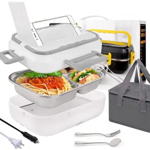 "Portable 1.5L Electric Lunch Box Set: Stainless Steel Cookware with Heater & Insulation Bag for Car and Truck Use"