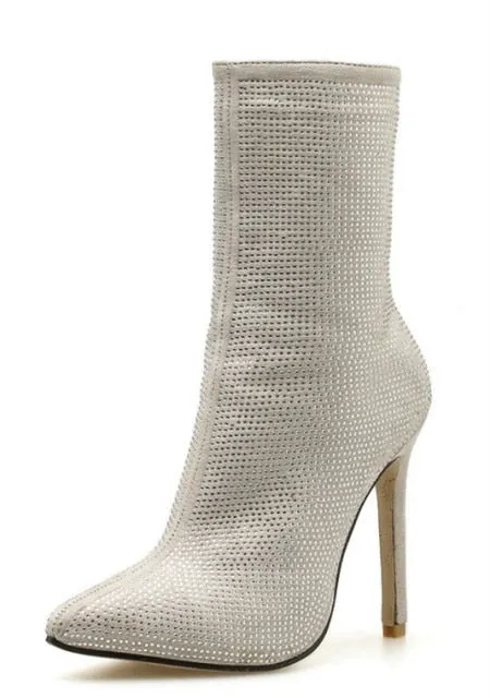 Rhinestones High Heel Boots