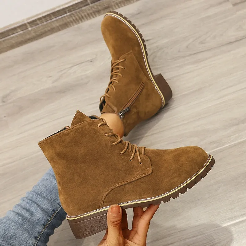Round Toe Side Zip Lace-Up Martin Boots