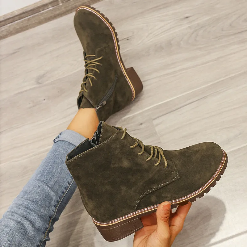 Round Toe Side Zip Lace-Up Martin Boots