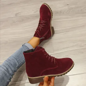 Round Toe Side Zip Lace-Up Martin Boots