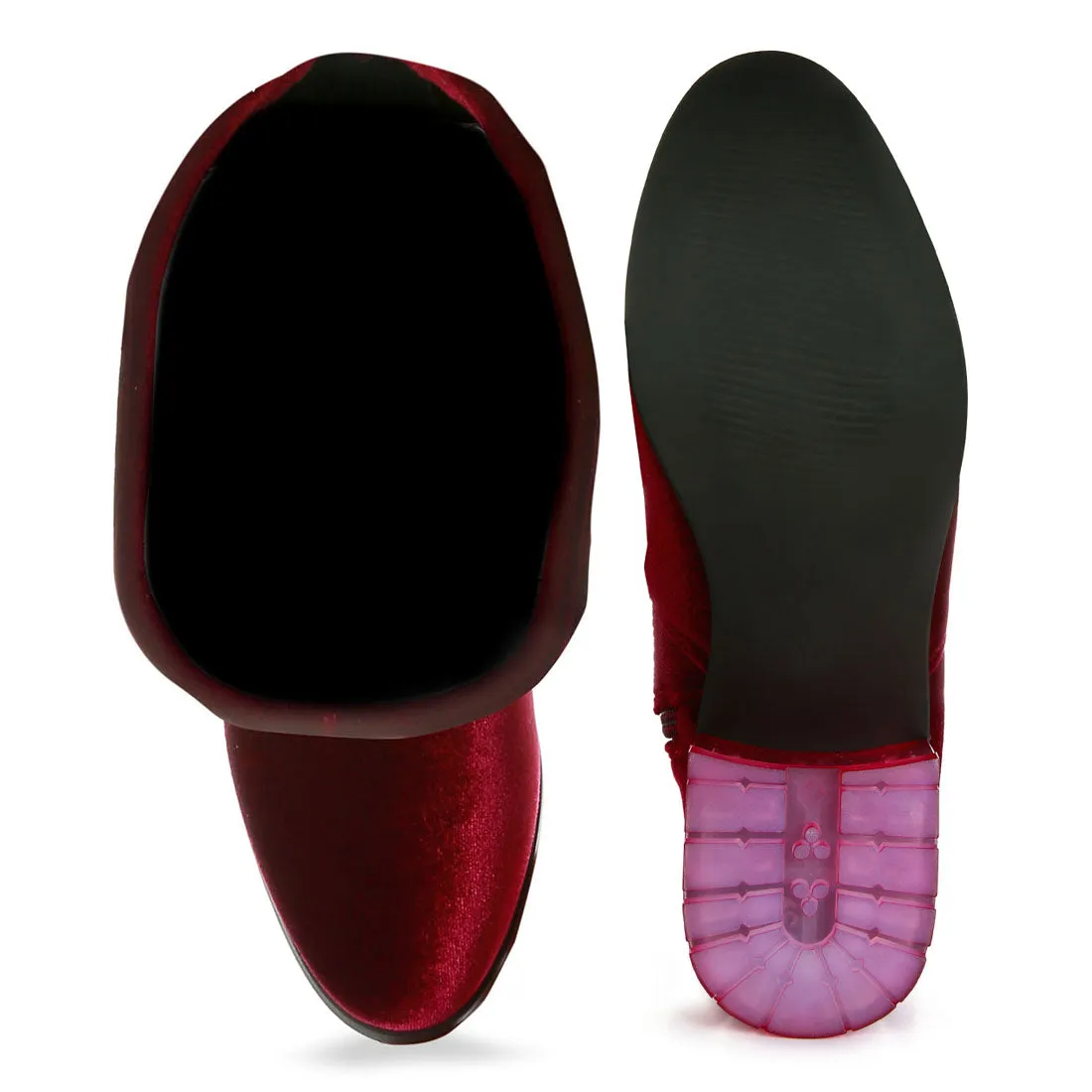 Rumple Velvet Over The Knee Clear Heel Boots