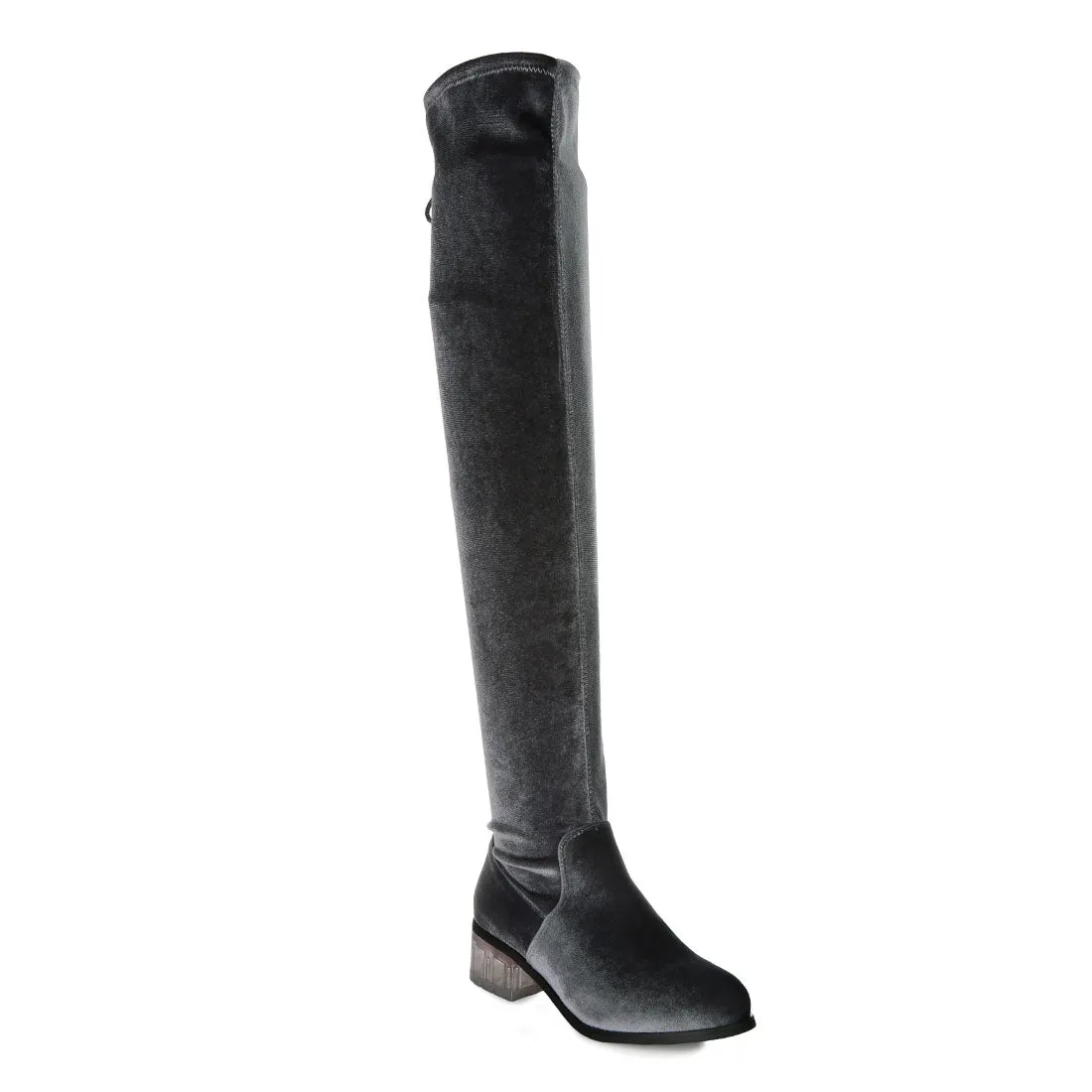 Rumple Velvet Over The Knee Clear Heel Boots