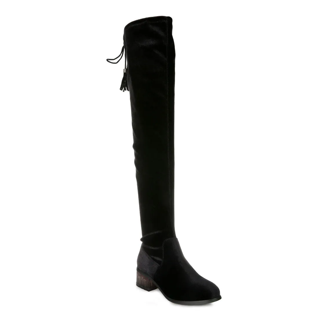 Rumple Velvet Over The Knee Clear Heel Boots