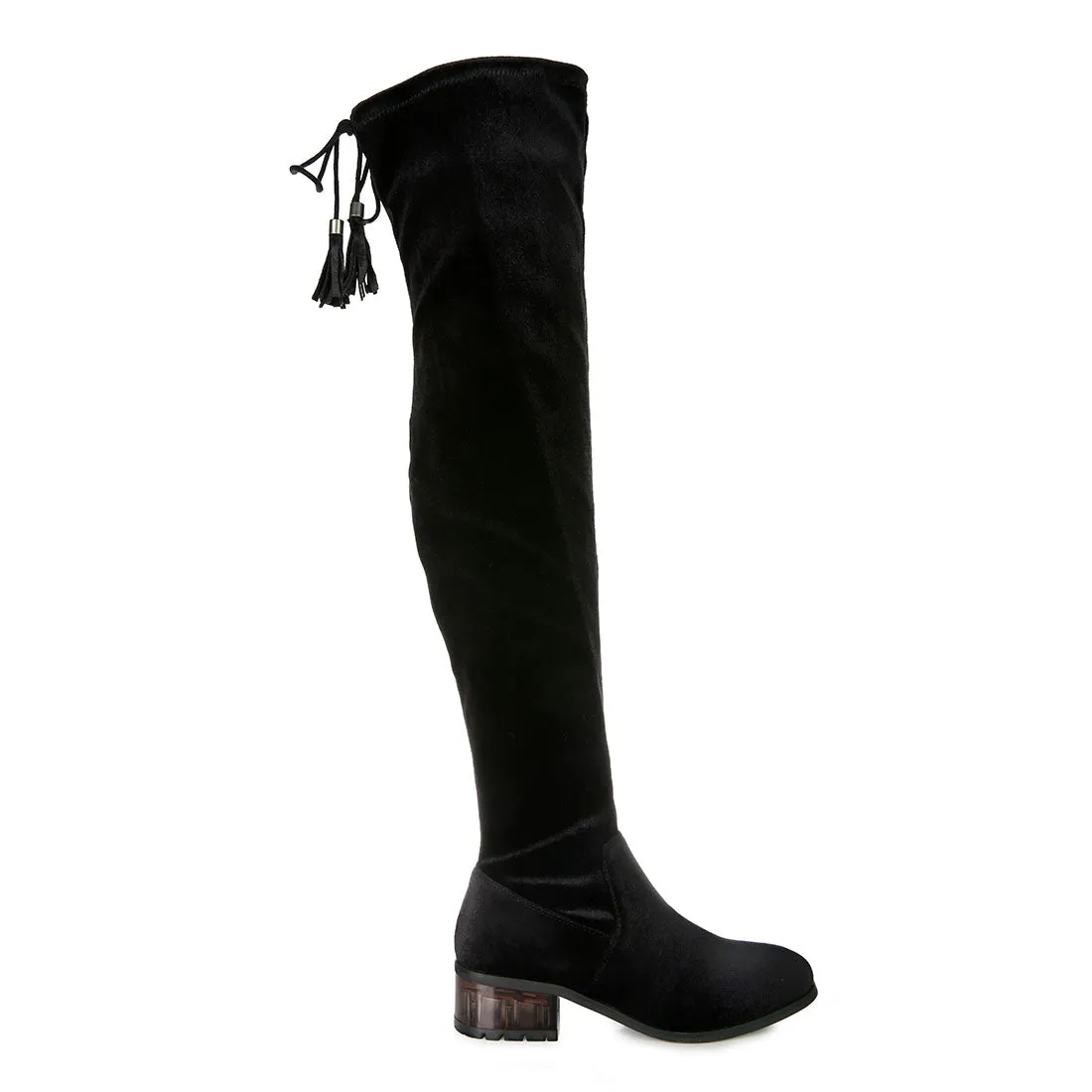 Rumple Velvet Over The Knee Clear Heel Boots