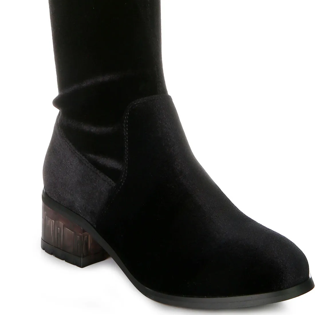 Rumple Velvet Over The Knee Clear Heel Boots