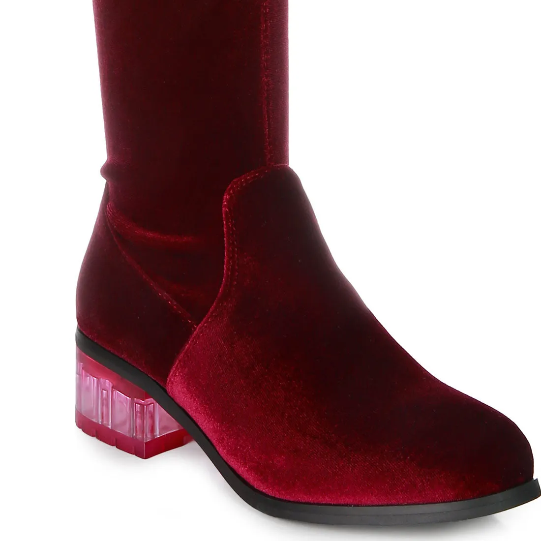 Rumple Velvet Over The Knee Clear Heel Boots