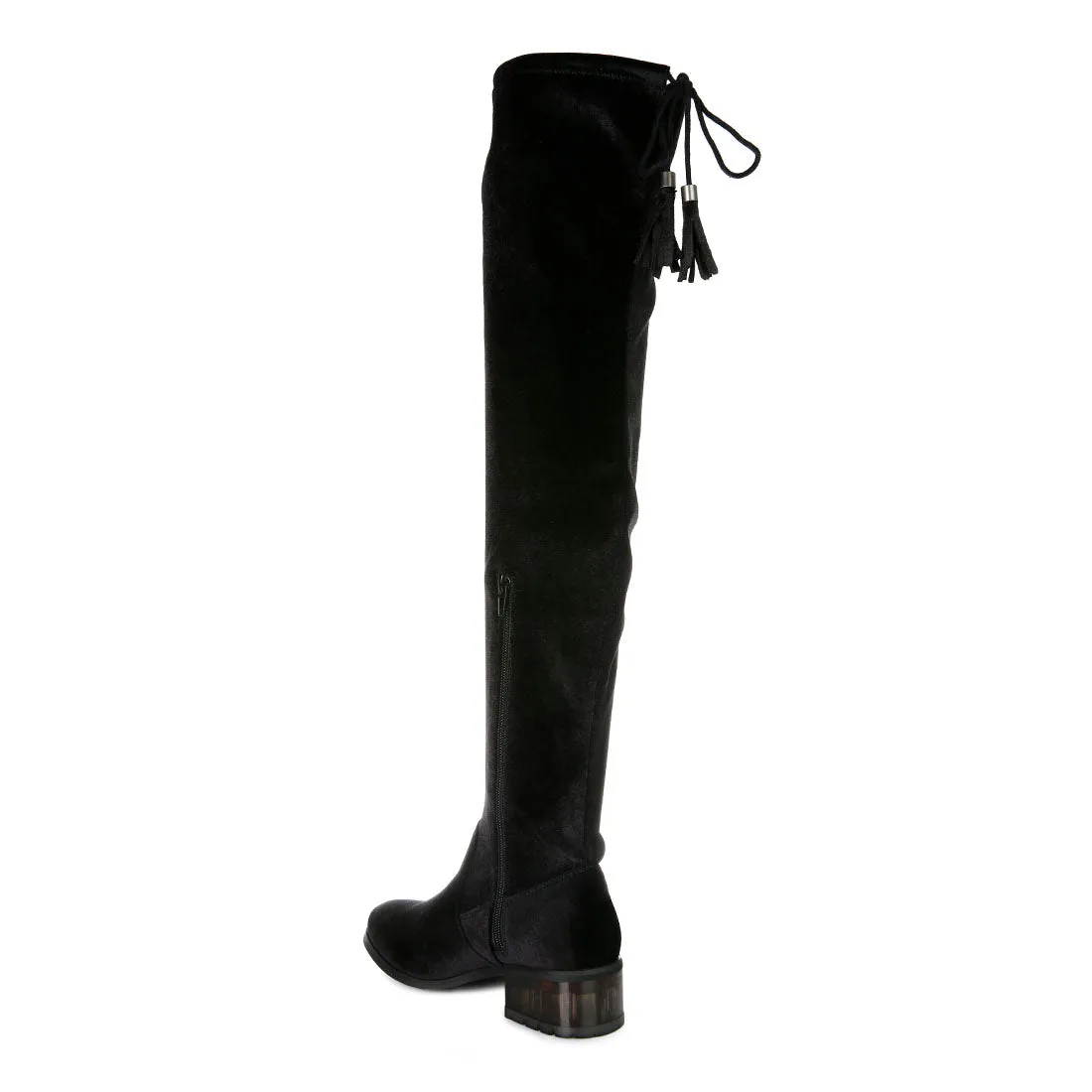 Rumple Velvet Over The Knee Clear Heel Boots