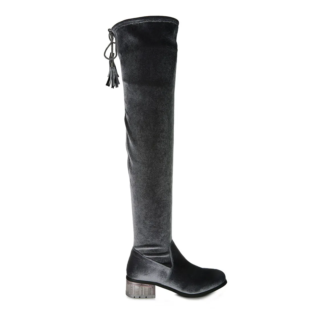 Rumple Velvet Over The Knee Clear Heel Boots