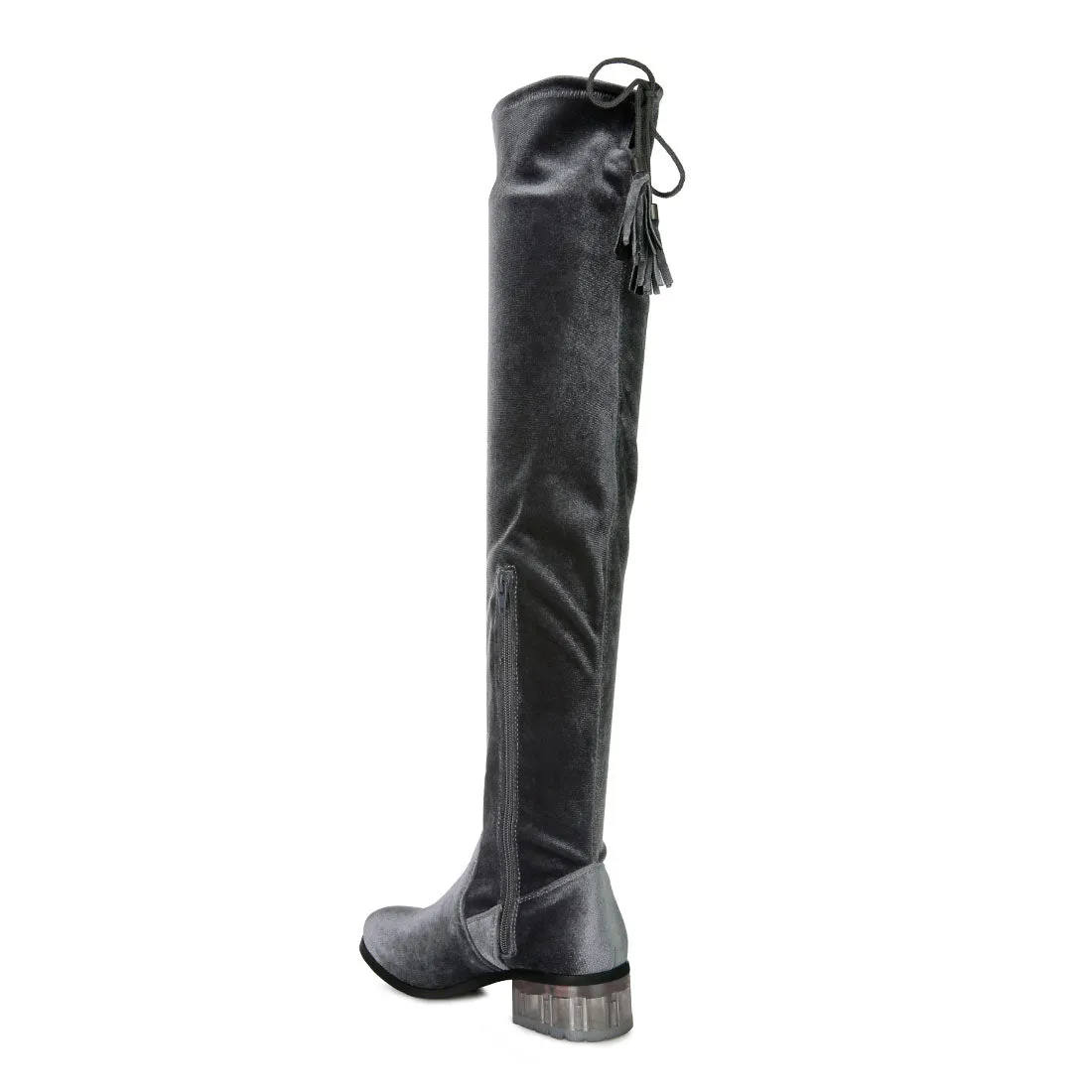 Rumple Velvet Over The Knee Clear Heel Boots