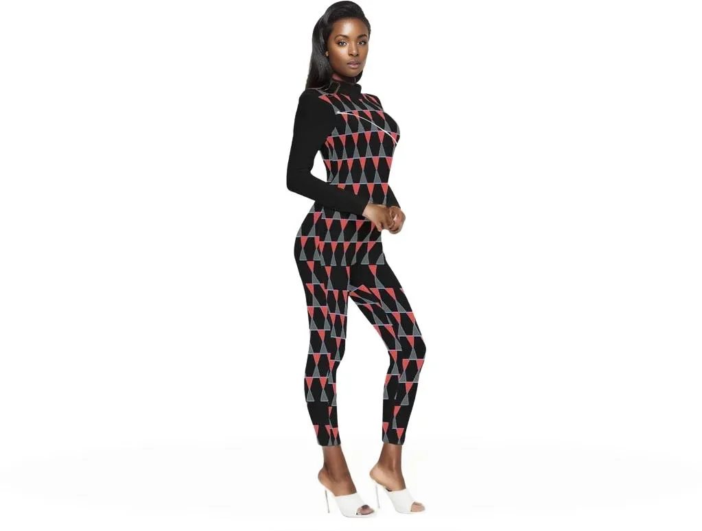 Scaled Women's Long-sleeved High-neck Jumpsuit With Zipper