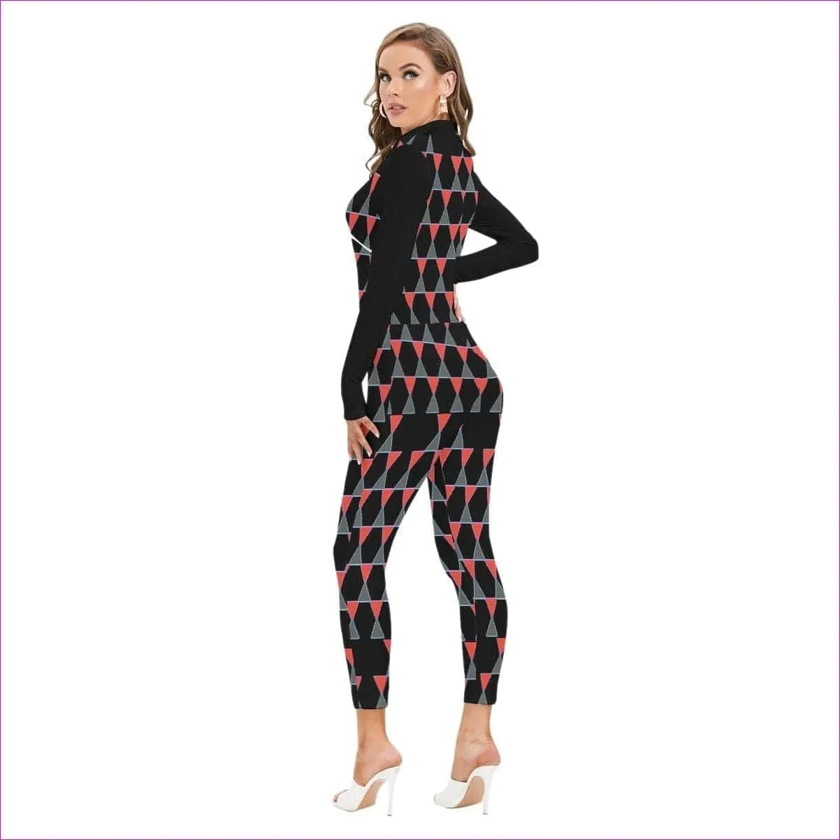 Scaled Women's Long-sleeved High-neck Jumpsuit With Zipper