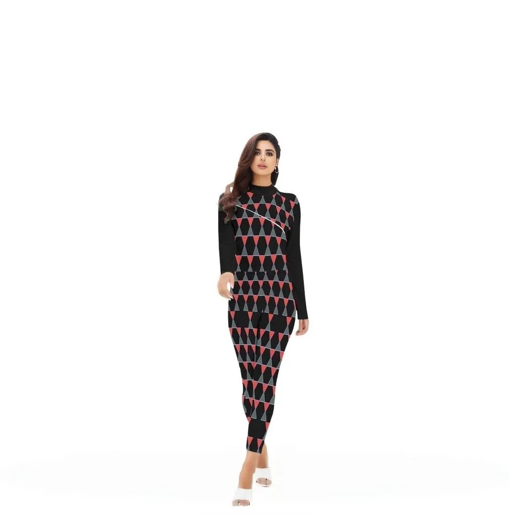 Scaled Women's Long-sleeved High-neck Jumpsuit With Zipper