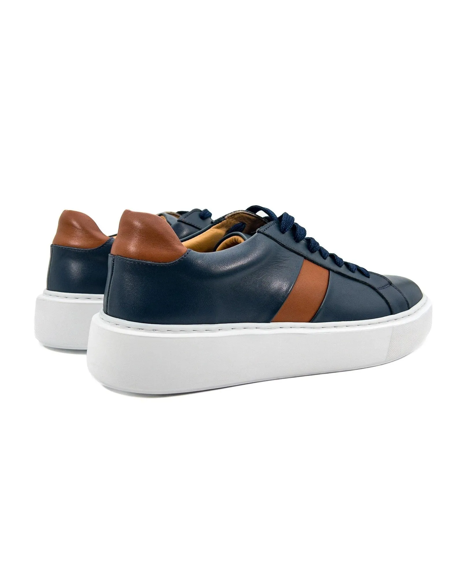 T-Fazer Navy Blue-Brown Genuine Leather Sneaker for Men