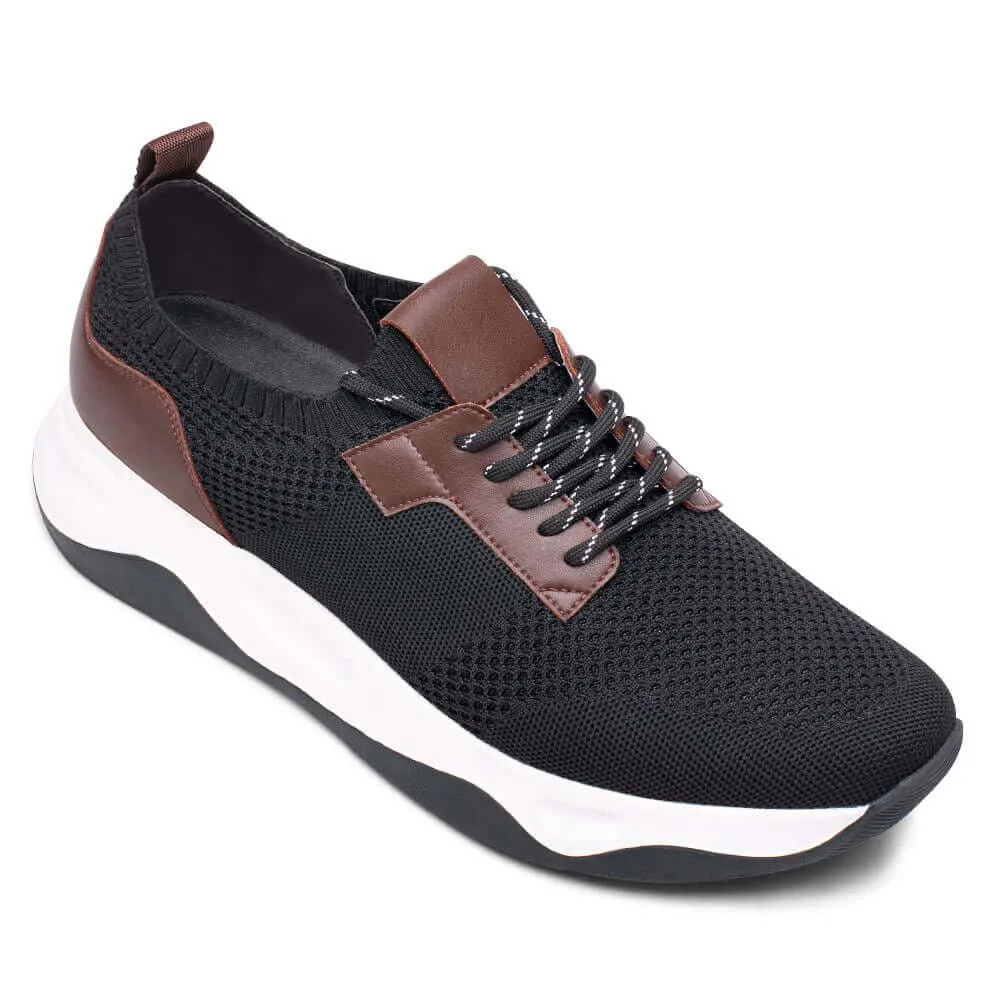 This item only ships to the United States - 8CM / 3.15Inches - CMR CHAMARIPA Height Increasing Sneakers - Black Knit Fabric Elevator Sneakers For Men - Outdoor Casual Tall Men Shoes