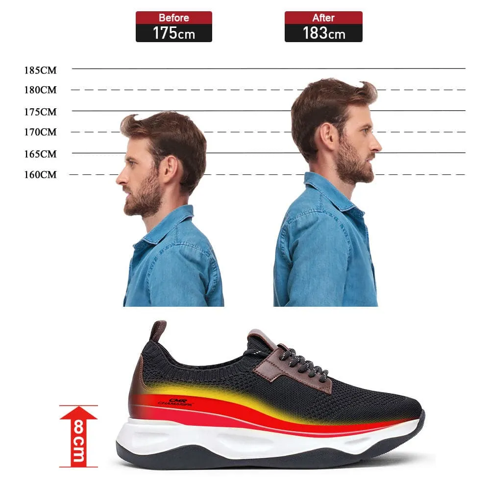 This item only ships to the United States - 8CM / 3.15Inches - CMR CHAMARIPA Height Increasing Sneakers - Black Knit Fabric Elevator Sneakers For Men - Outdoor Casual Tall Men Shoes