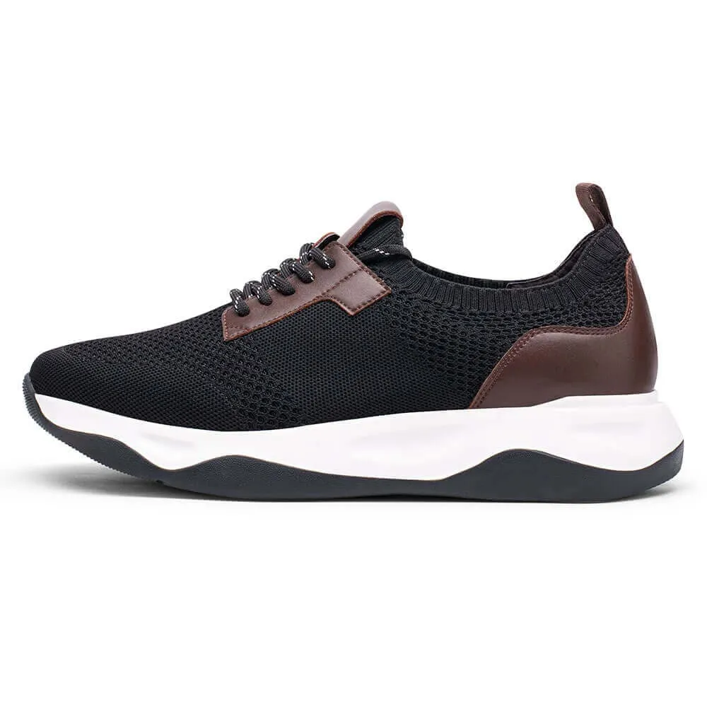 This item only ships to the United States - 8CM / 3.15Inches - CMR CHAMARIPA Height Increasing Sneakers - Black Knit Fabric Elevator Sneakers For Men - Outdoor Casual Tall Men Shoes
