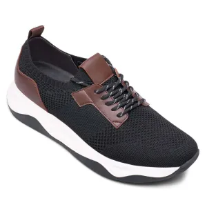 This item only ships to the United States - 8CM / 3.15Inches - CMR CHAMARIPA Height Increasing Sneakers - Black Knit Fabric Elevator Sneakers For Men - Outdoor Casual Tall Men Shoes