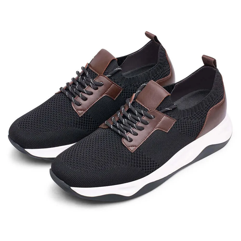 This item only ships to the United States - 8CM / 3.15Inches - CMR CHAMARIPA Height Increasing Sneakers - Black Knit Fabric Elevator Sneakers For Men - Outdoor Casual Tall Men Shoes