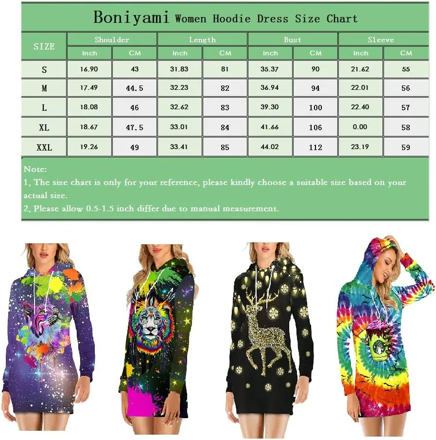 Women Christmas Hoodies Dress Casual Long Sleeve Ugly Xmas Reindeer Sweatshirts Dress