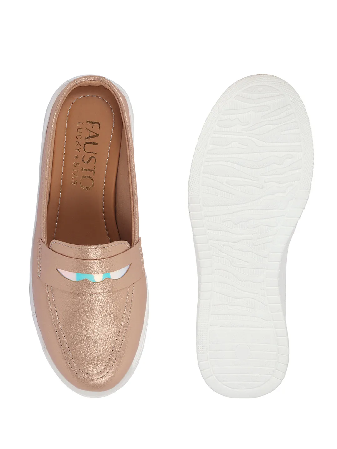 Women Rose Gold Classic Comfort Height Enhancer Shiny Glitter Back Open Slip On Mule Shoes|Casual Slip On Walking Shoe