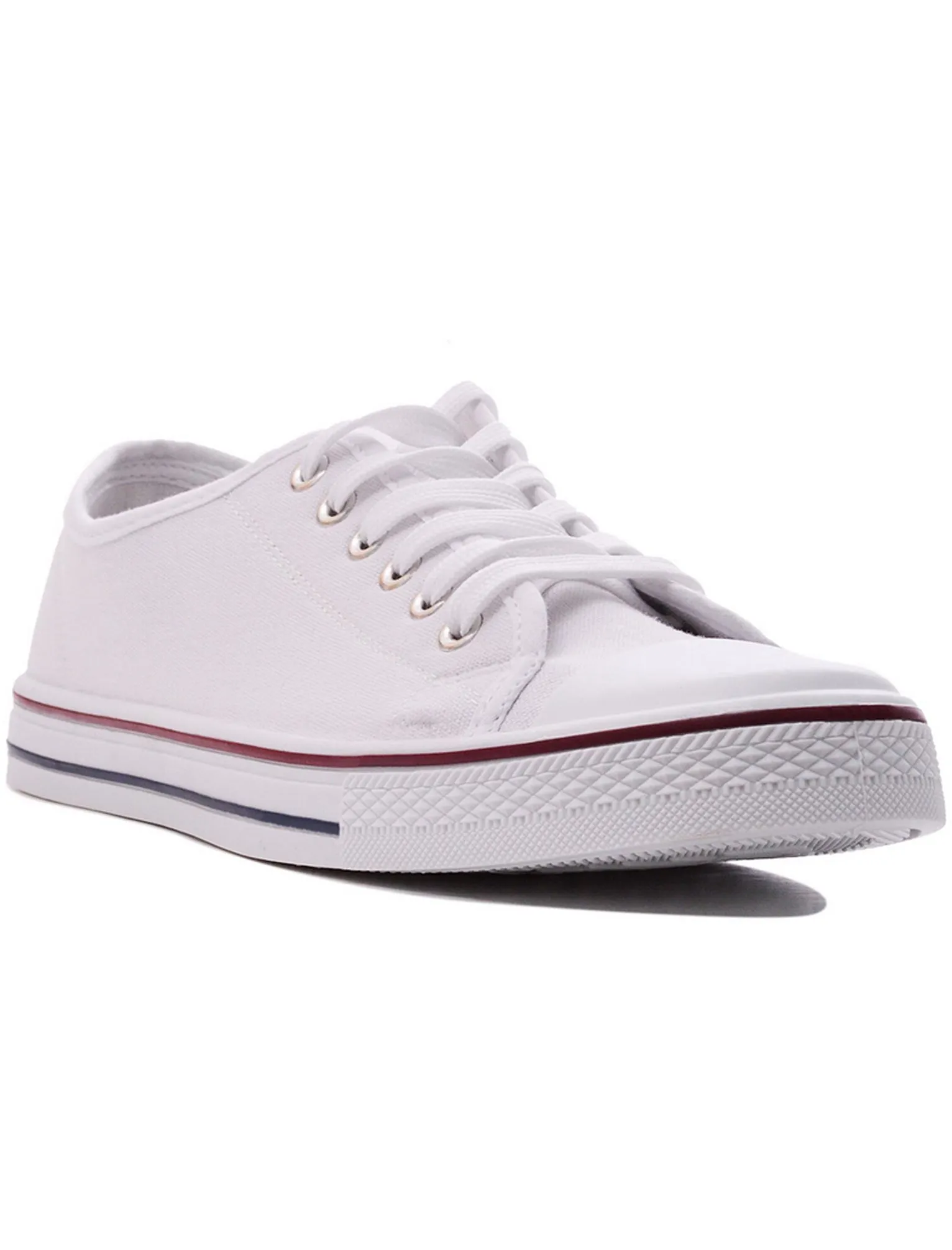 Womens Baltimore Low Top Lace Up Canvas Trainers In White