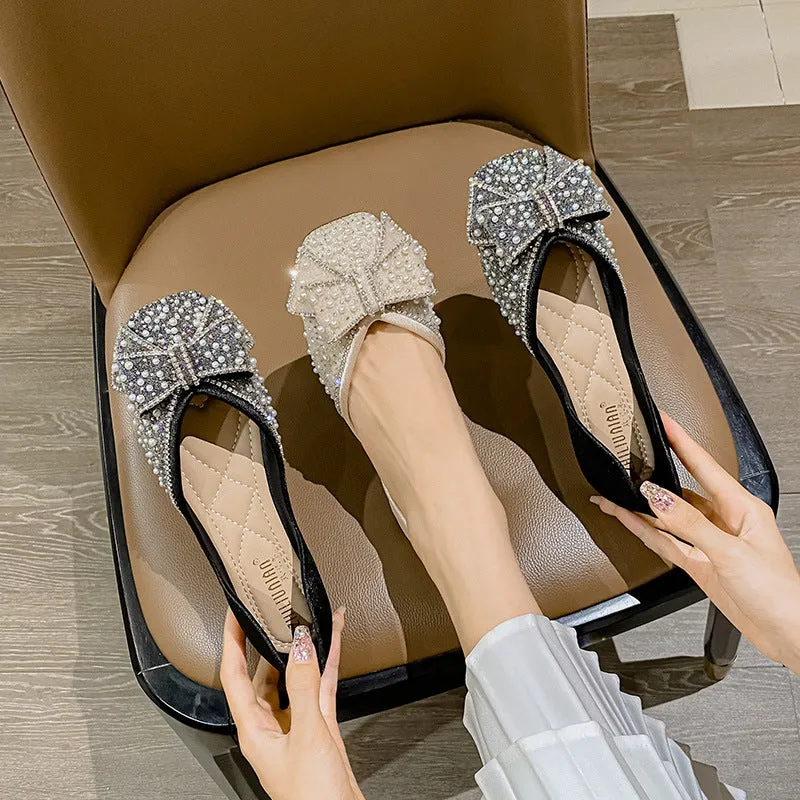 Women's Rhinestone Flats Fashion Sequin Wedding Shoes Comfortable Slip-on Ballet Flats Low Heel Dress Shoes