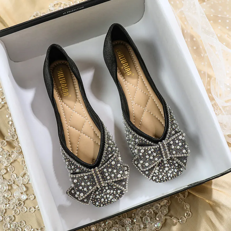 Women's Rhinestone Flats Fashion Sequin Wedding Shoes Comfortable Slip-on Ballet Flats Low Heel Dress Shoes