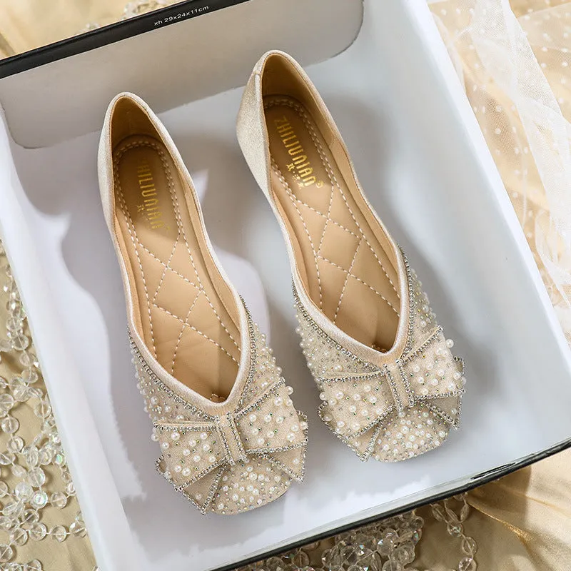 Women's Rhinestone Flats Fashion Sequin Wedding Shoes Comfortable Slip-on Ballet Flats Low Heel Dress Shoes