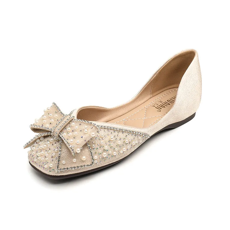 Women's Rhinestone Flats Fashion Sequin Wedding Shoes Comfortable Slip-on Ballet Flats Low Heel Dress Shoes