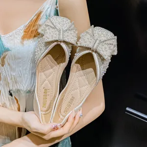 Women's Rhinestone Flats Fashion Sequin Wedding Shoes Comfortable Slip-on Ballet Flats Low Heel Dress Shoes