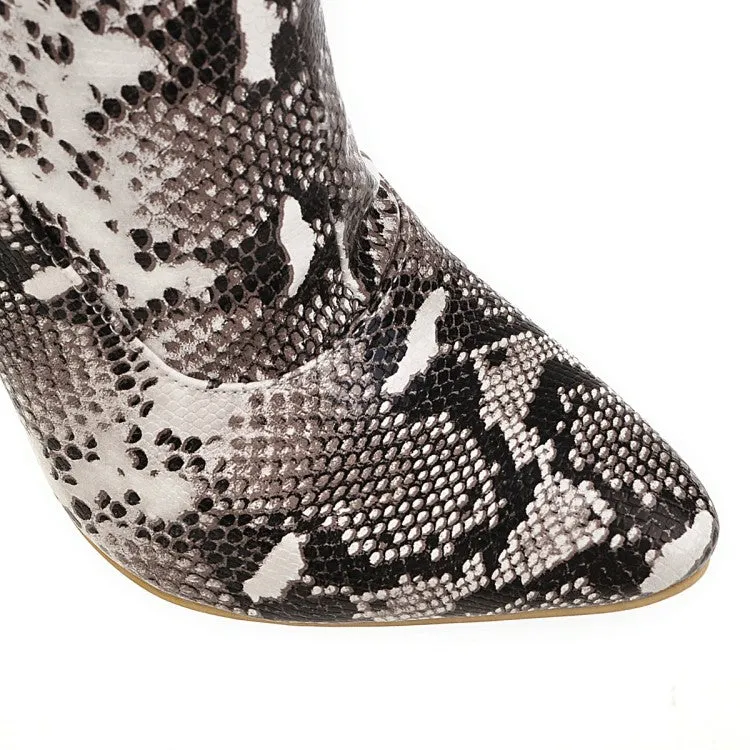 Women's Snake Pattern Pointed Toe Stiletto Heel Over the Knee Boots