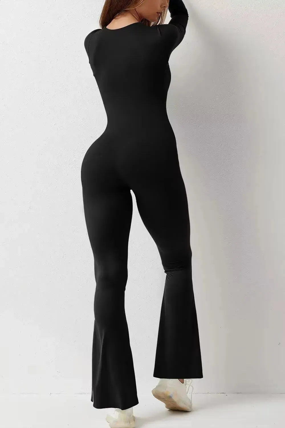 Women’s Wide Leg Yoga Bodysuit, One-Piece Gym Fitness Jumpsuit, Long Sleeve, Plus Size